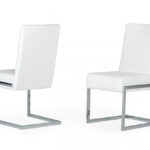 Set of Two White Silver Modern Dining Chairs