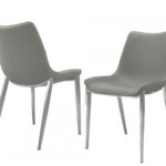 Set of Two Gray Faux Leather Modern Dining Chairs