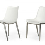 Set of Two White Faux Leather Modern Dining Chairs