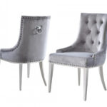 Set of Two Grey Velvet Tufted Dining Chairs