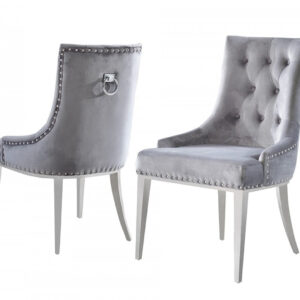Set of Two Dark Brown and Gray Stainless Steel Chairs