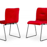 Set of Two Red Velvet Dining Chairs