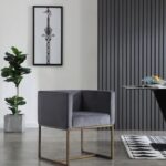 Dark Gray Velvet Antique Brass Dining Chair