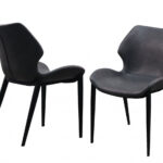Set of Two Dark Gray Faux Leather Industrial Dining Chairs