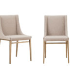 Set of Two Beige Brass Contemporary Dining Chairs