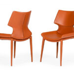 Set of Two Cognac Faux Leather Wrapped Dining Chairs