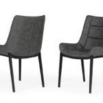 Set of Two Gray Faux Leather Dining Chairs