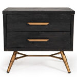 Modern Dark Brown Recycled Pine Nightstand with  Antique Fittings
