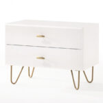 Contemporary White and Gold Nightstand with Two Drawers