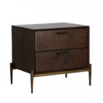Modern Dark Mango Acacia and Brass Nightstand with Two Drawers