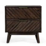Classic Chevron Dark Brown Nightstand with Two Drawers