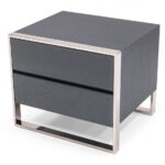 Modern Gray and Stainless Steel Nightstand With Two Drawers