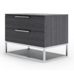 Contemporary Elm Gray and Stainless Steel Nightstand with Two Drawers