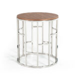 Stylish Silver And Walnut Round Geometric End or Side Table