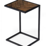 Modern Rustic Brown and Black Chevron Wood and Metal Snack Table
