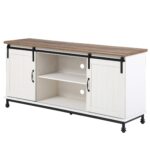 White and Oak Modern Farmhouse TV Stand with Storage