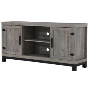 Rustic Black and Rattan TV Stand with Three Drawers
