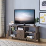 Walnut Oak Rustic Geo TV Stand with Two Center Drawer
