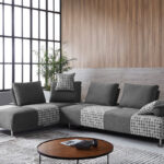 Shades of Gray Houndstooth Fabric Modular Sectional Sofa Bed