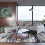 Mod Light Gray Fabric Right Facing Sectional Sofa with Ottoman