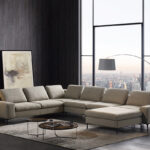 Designer Contemporary Tan Fabric U Shaped Sectional Sofa