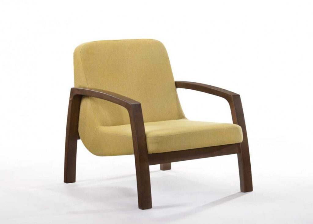 31″ Gold and Walnut Retro Modern Wood Armchair