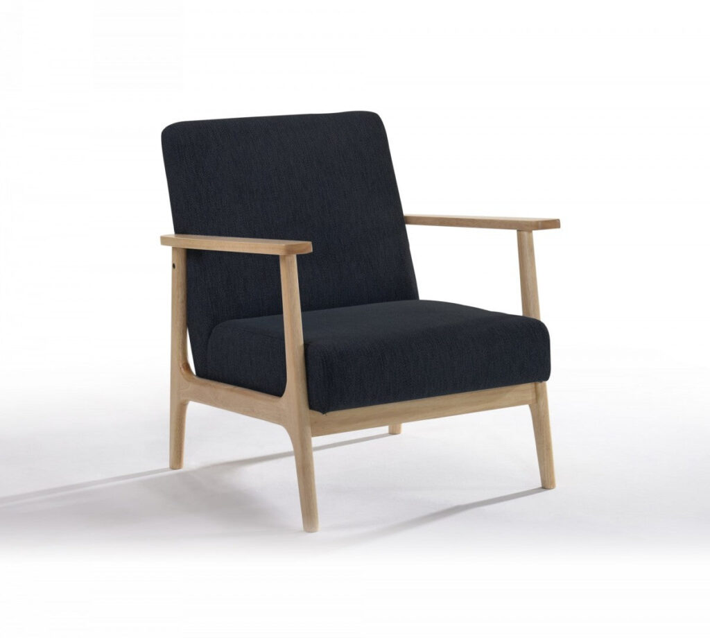 31″ Black and Natural Oak Low Seat Modern Armchair