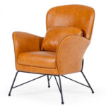 35″ Carmel Brown Faux Leather Shelter Style Accent Chair