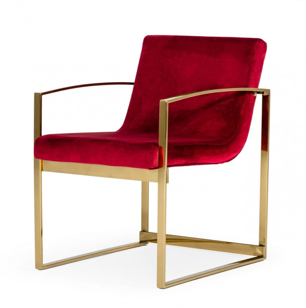 32″ Lux Red Velvet and Gold Armchair