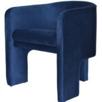 28″ Contemporary Royal Blue Gray Velvet Three Legged Chair