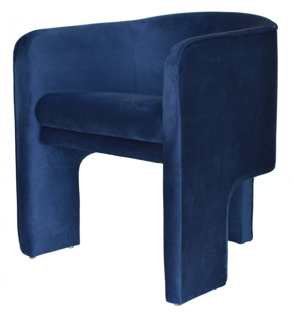 28″ Contemporary Royal Blue Gray Velvet Three Legged Chair