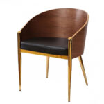 28″ Modern Walnut Black and Gold Stylish Faux Leather Accent Chair