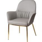 34″ Mod Gray Faux Leather and Gold Accent Chair