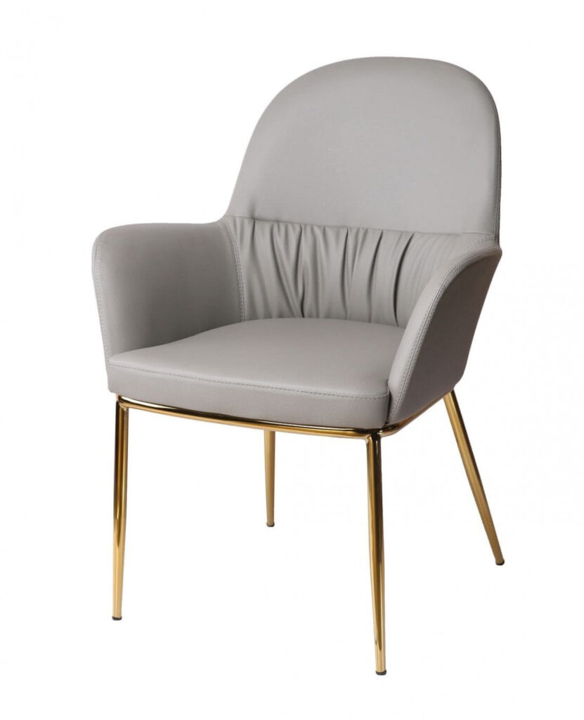 34″ Mod Gray Faux Leather and Gold Accent Chair