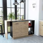 Black and Light Oak Contemporary Kitchen Island with Bar Table