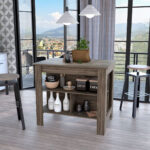 Brown Kitchen Island with Three Storage Shelves