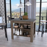 Dark Brown and Onyx Kitchen Island with Three Storage Shelves