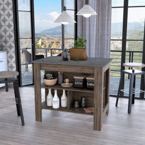 Black and Light Oak Contemporary Kitchen Island with Bar Table