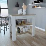 Light Oak and White Kitchen Island with Drawer and Two Open Shelves
