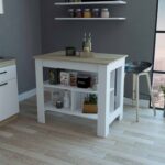 Light Oak and White Kitchen Island with Three Storage Shelves