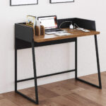 Contemporary Brown and Black Computer And Writing Desk with USB Port