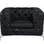 Glam Black and Chrome Tufted Leather Armchair