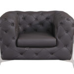 Glam Espresso Brown and Chrome Tufted Leather Armchair
