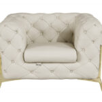 Glam Beige and Gold Tufted Leather Armchair