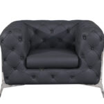 Glam Gray and Chrome Tufted Leather Armchair