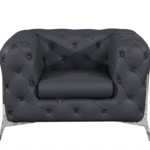 26" Elegant Black Faux Leather and Black Metal Armless Swivel Counter Stool