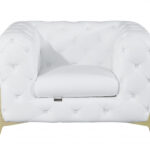 Glam White and Gold Tufted Leather Armchair