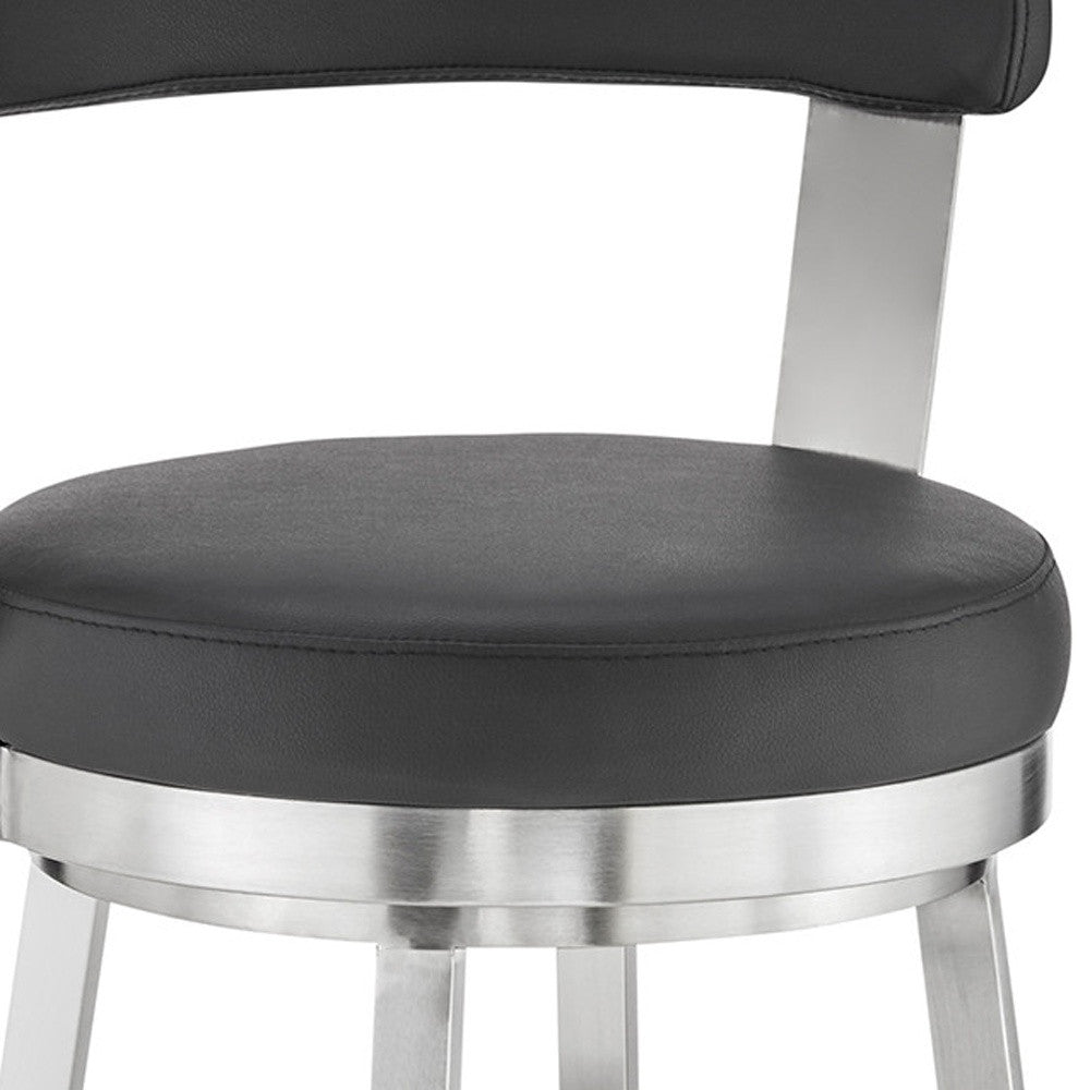 30" Chic Black Faux Leather with Stainless Steel Finish Swivel Bar Stool