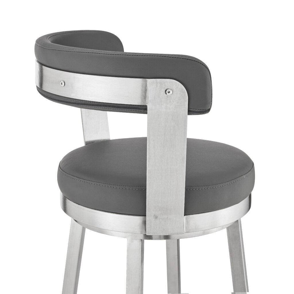 30″ Chic Grey Faux Leather with Stainless Steel Finish Swivel Bar Stool