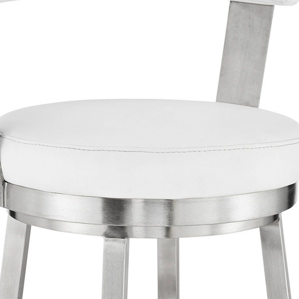26" Chic White Faux Leather with Stainless Steel Finish Swivel Bar Stool